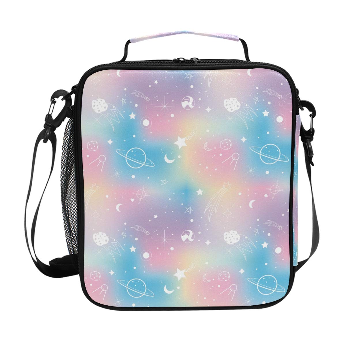 Large Insulated Lunch Bag for Girls Unicorn Rainbow Planet Tote Bag Cooler Bag with Shoulder Strap for Kids Teens School Work