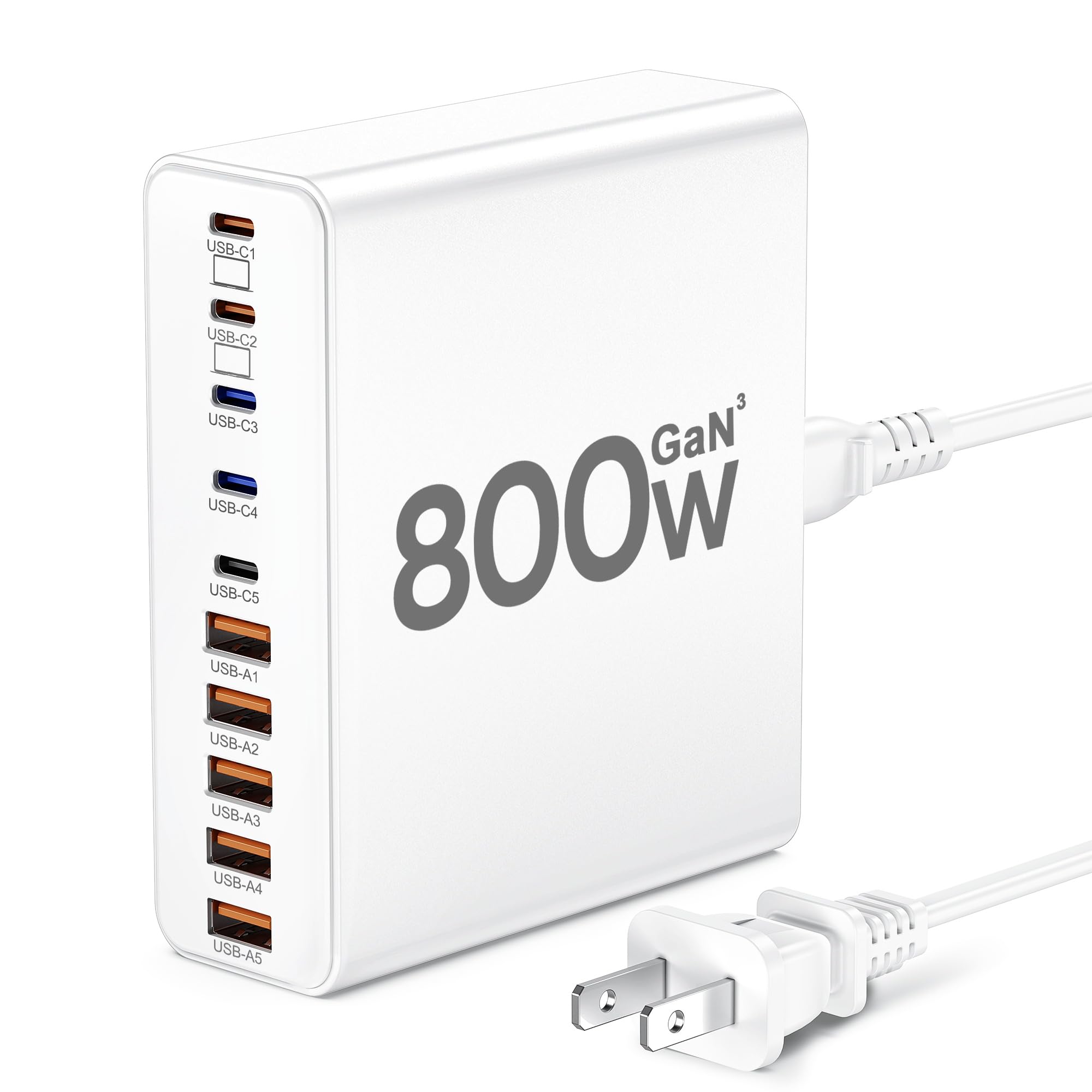 800W USB C Charger Block,10-Port Charging Station GaN Fast Charging Type C & USB A Wall Charger Adapter for MacBook Pro/Air,iPhone,iPad,Dell XPS,Samsung Galaxy(White)