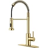 FORIOUS Gold Kitchen Faucet with Pull Down Sprayer, Stainless Steel Commercial Single Handle Classic Spring Pull Out Sink Faucet for Pot Filler, Farmhouse Camper Bar Laundry Room