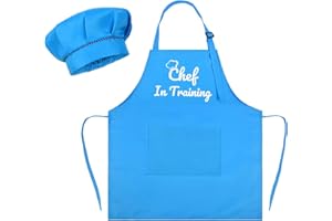 Kids Apron Chef Hat Set Chef in Training Child Apron with 2 Pockets for Boys Girls Adjustable Kitchen Cooking Baking Painting