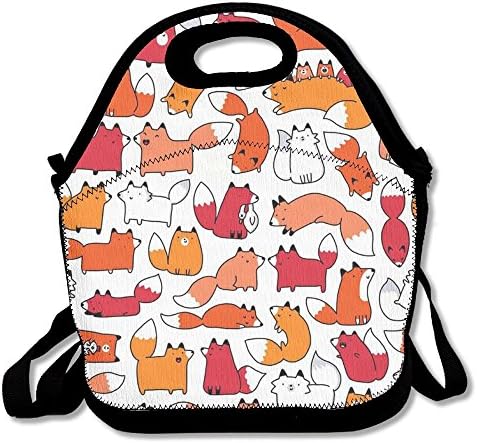 Red Fox Handbag Insulated Reusable Pouch Picnic Bag Holder With Adjustable Strap For Office