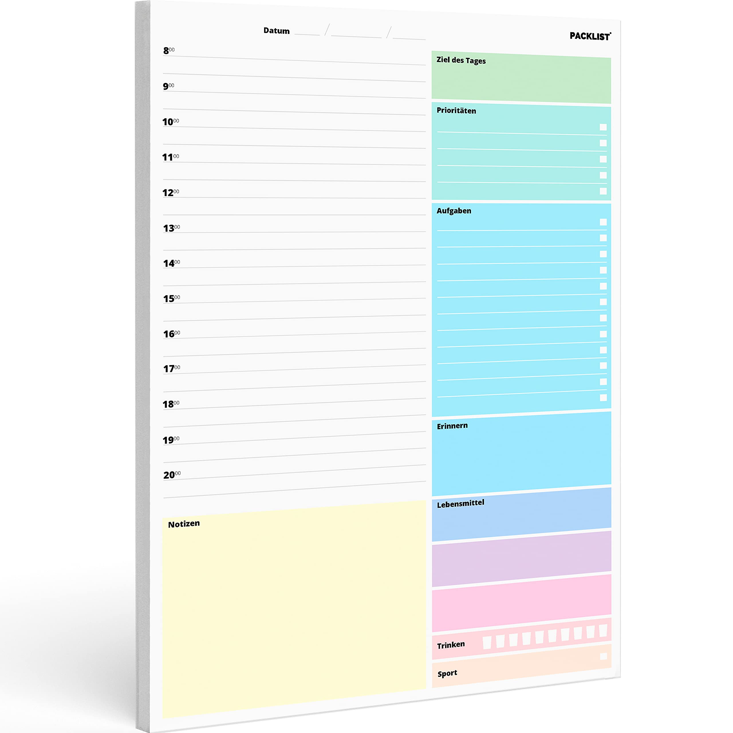 PACKLIST Tagesplaner Block A4, Zeitmanagement Planer - 52 Seiten Produktivitäts Planer für Aufgaben, Ziel des Tages, Prioritäten, Erinnern, Lebensmittel, Trinken, Sport & Notizen für zu Hause & Büro — image 1