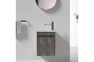 TONA 16" Small Bathroom Vanity with Sink Combo, Wall Mounted for Small Space, Fully Assembled Small Bathroom Cabinet Set (Faucet &Mirror not Included) (Stone Ash)
