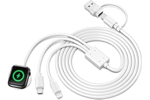 WATCHARGE 3 in 2 Multi Charging Cable for Apple Watch Charger USB C Cable iPhone Charger iWatch Charger USB C/A Fast Compatible with iWatch Ultra/Series 10/9/8/7/6/SE2/5/4/3/2 & iPhone 16/15/14/Galaxy S23-4FT