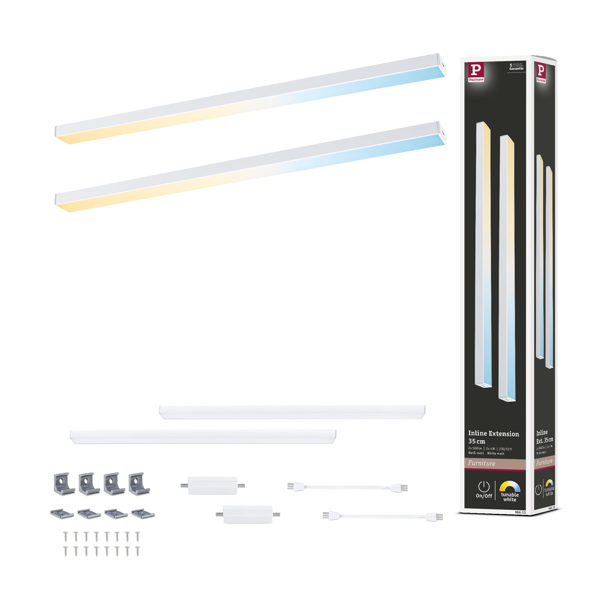 Paulmann 98615 LED Under-Cabinet luminaire Inline 2x4W 350x26mm 2x350lm 24V White matt Tunable White
