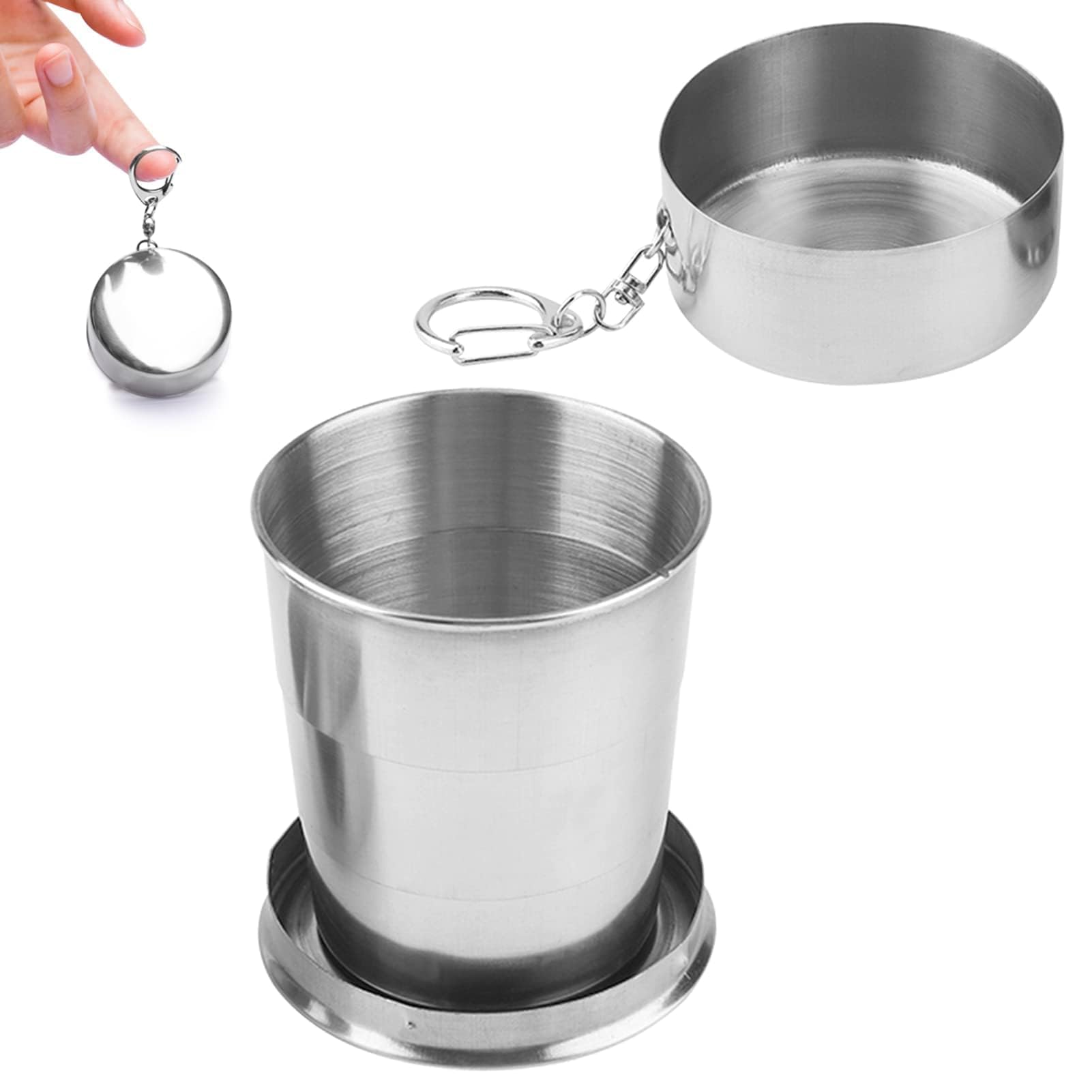 HERCHR 5.28Oz Stainless Steel Collapsible Travel Cup,Collapsible Metal Travel Folding Cup Telescopic Mug,Outdoor Telescopic Mug Hiking Bottle Water Container