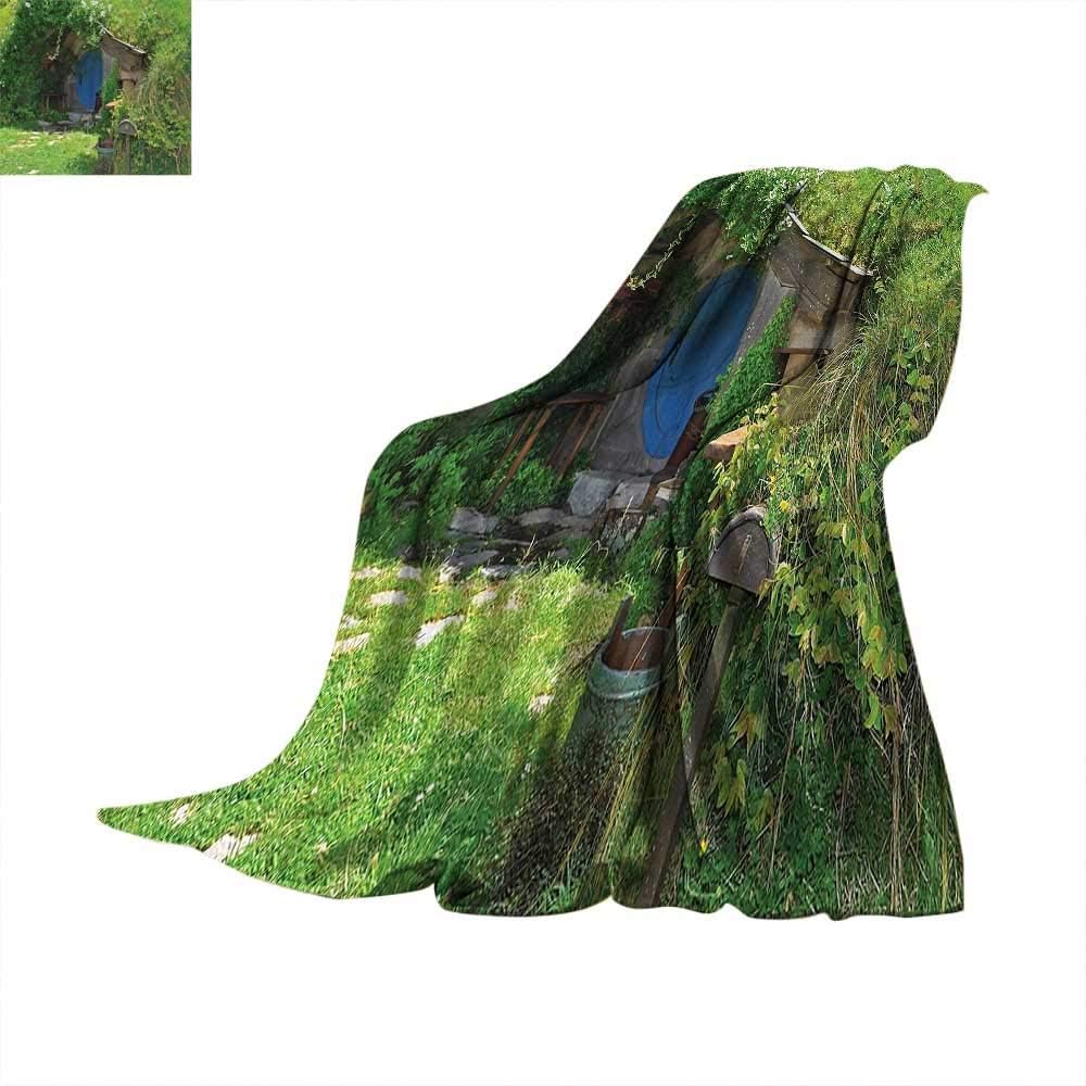Hobbits Throw Blanket Fantasy Hobbit Land House in Magical Overhill Woods Movie Scene New Zealand Warm Microfiber All Season Blanket for Bed or Couch 50"x 30" Green Brown Blue