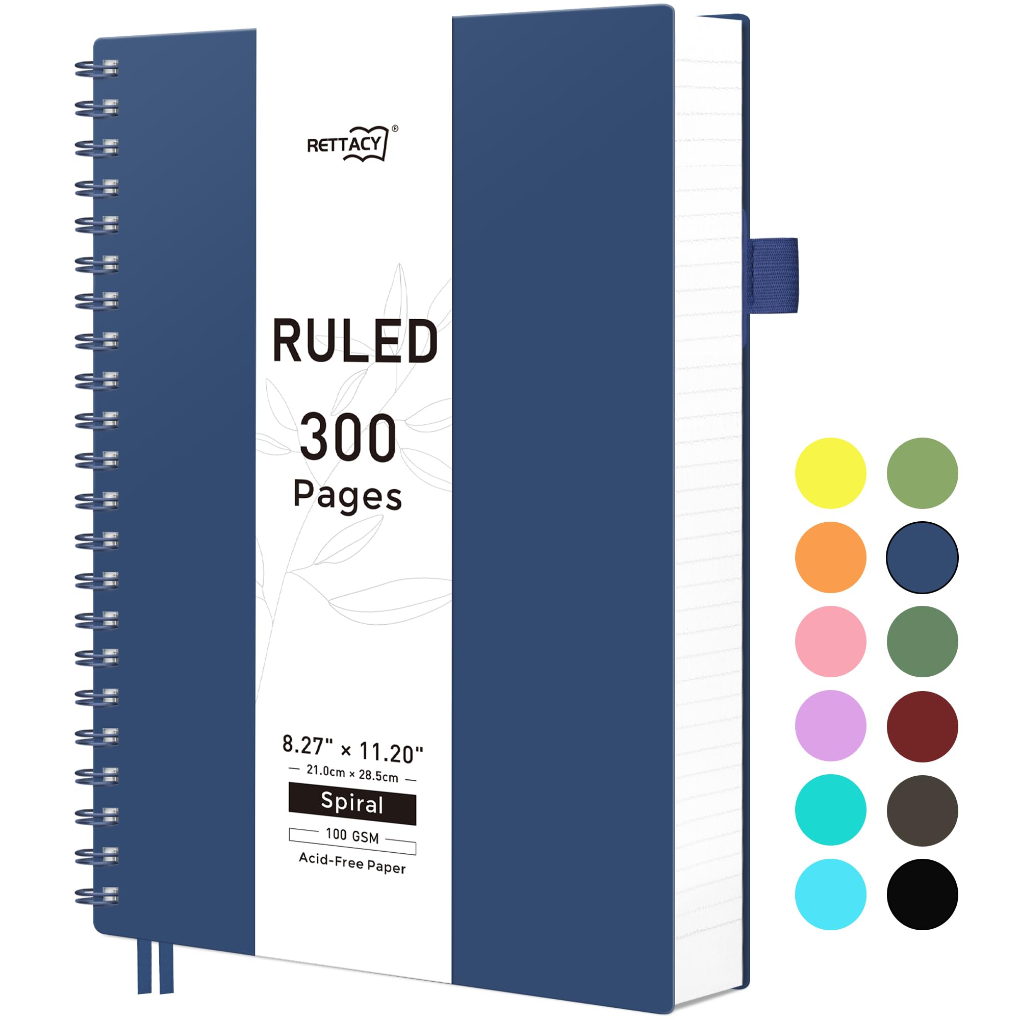 RETTACY A4 Notebook, Notepad, Wirebound Spiral Notebooks 300 pages/150 Sheets for Writing,100gsm College-Ruled Paper, Flexible Plastic Cover, for Women Men Work Office School,21.5 x 27.9cm - Navy Blue