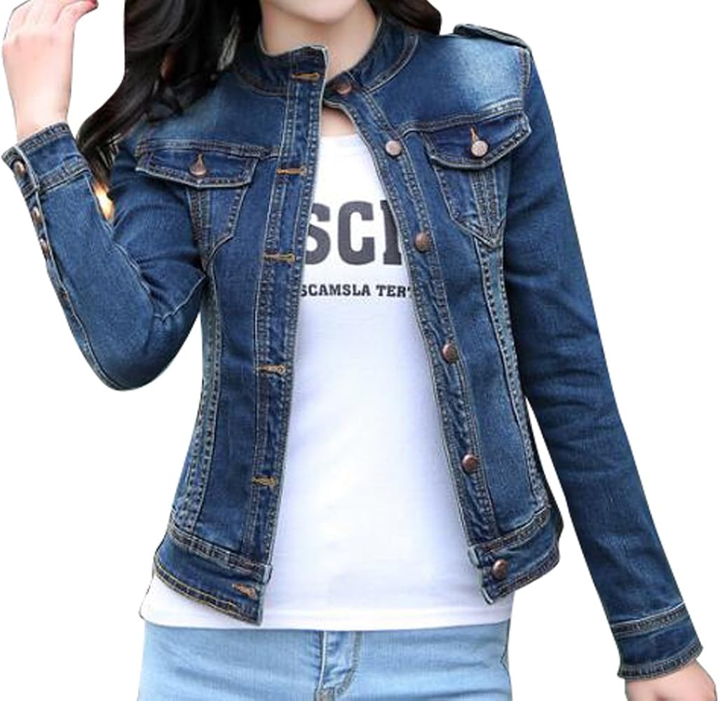 stand collar denim jacket