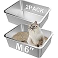 Lawei 2 Pack Stainless Steel Cat Litter Box, Rust Proof Metal Cat Box with High Sides, Large Litter Pan, Pet Toilet for Cat K