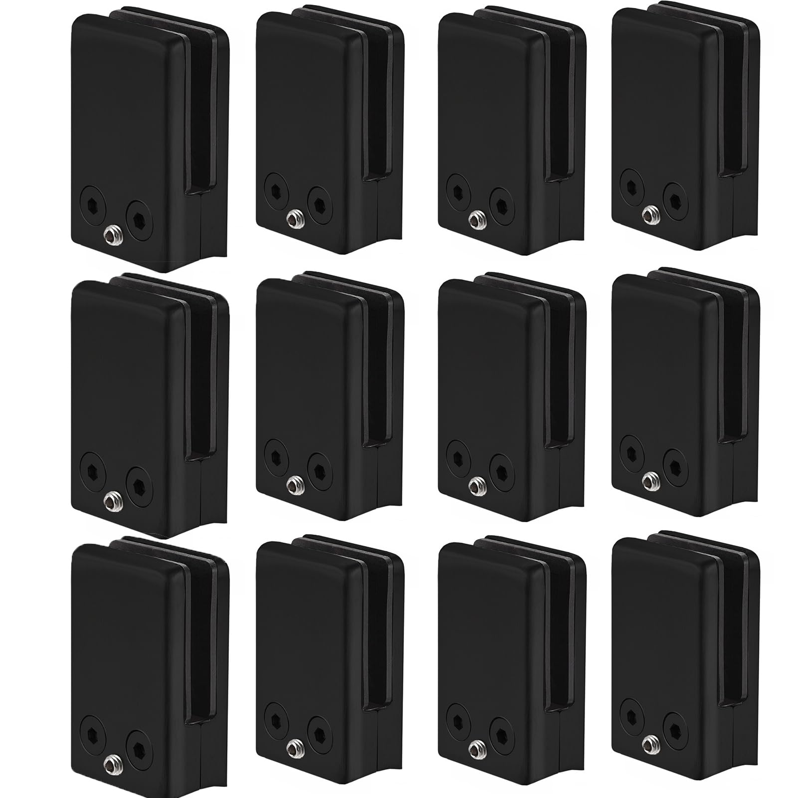 Cokritsm Glass Clamps 10-12mm, Black Glass Clips Adjustable Glass Bracket Flat Back for Balustrade Staircase Handrail, Glass Clamps Clip Grip Holder for Stair Window 12Pack
