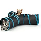 Pawaboo Cat Toys, Cat Tunnel Tube 3-Way Tunnels 25x40cm Extensible Collapsible Cat Play Tent Interactive Toy Maze Cat House Bed with Balls and Bells for Cat Kitten Kitty Rabbit Small Animal, Blue