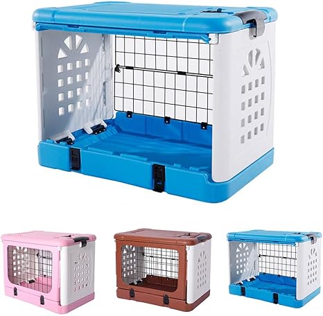 Amazon Co Jp トレイ付き2ドアクレートを折りたたむ犬ケージ 子犬のキャリアトイレ付きの屋内犬小屋 大 中 小のペットに適して 68 46 53cm ブルー ホーム キッチン