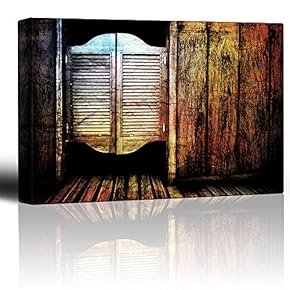 Entry to a Wild west Saloon - Cantina Batwing Doors - Cracked Wood Vintage Feeling - Americana Rustic Artwork - Canvas Art Home Art - 12x18 inches