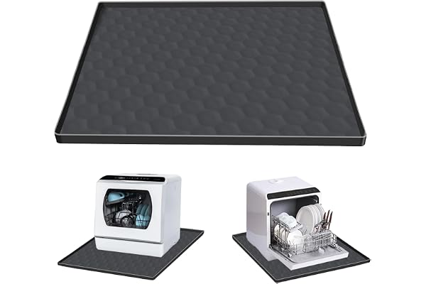 Dishwasher Drain Pan Mat,24''x20'' Dishwasher Drip Tray with Raised Edge,Non-Slip Silicone Dishwashers Drain Pan Floor Mat,Anti-Leakage Dish Washer Tray for Mini Dish Washers(