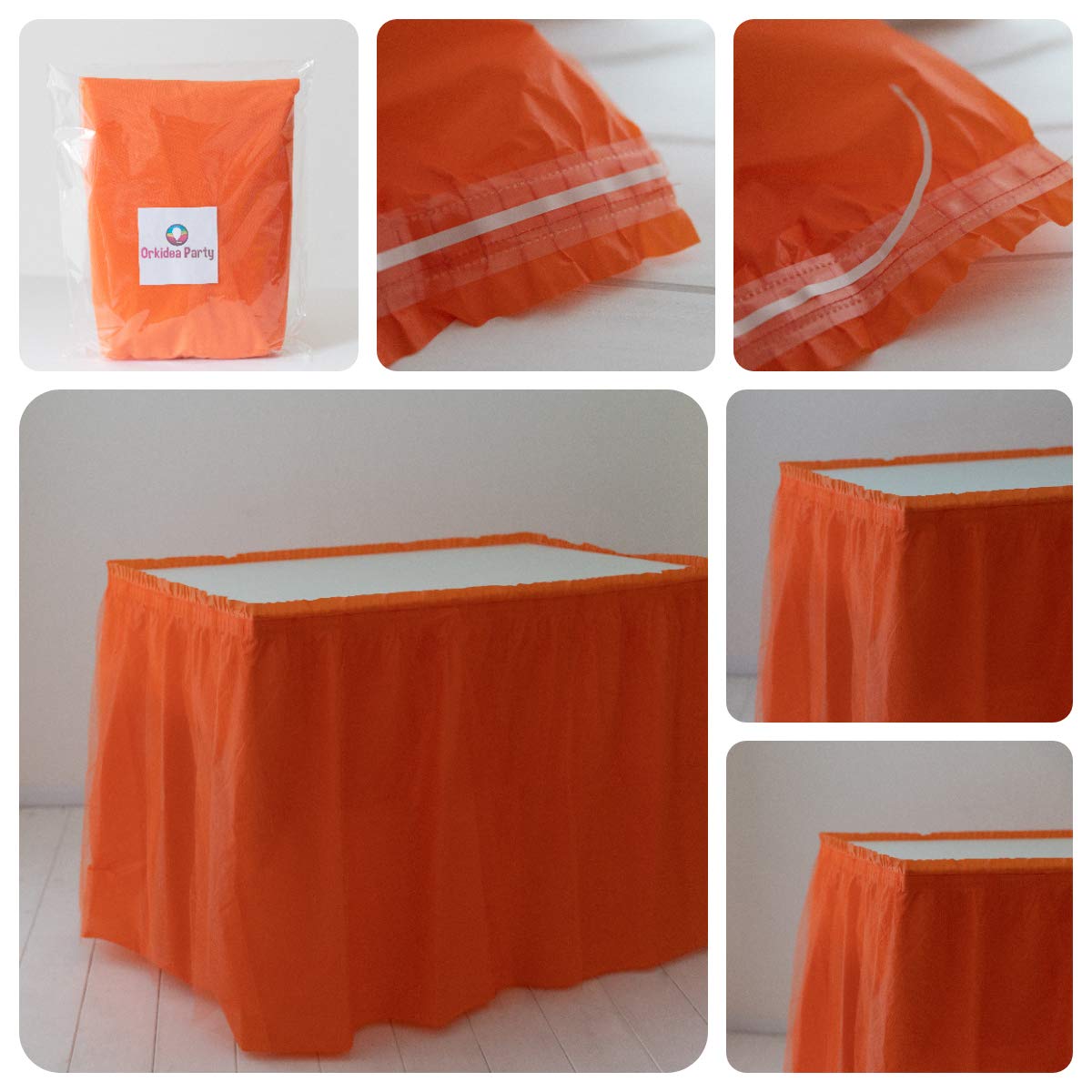 ORKIDEA Party Table Skirt with Tulle – Made in Italy – Size: 74 x 420 cm (Orange)