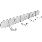 Coat Hook Rack Brushed Nickel - Sagmoc 10.6-Inch Coat&Towel Hook Rail Wall Mounted with 4 Hooks, Durable Wall Hangers for Bedroom, Bathroom, Foyer, Hallway (SUS304 Stainless Steel)