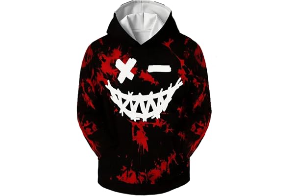 BOVOSHA Kids Novelty Hoodies for Boys 3D Printed Smiley Hoodie Girls Long Sleeve Pullover with Giant Pockets