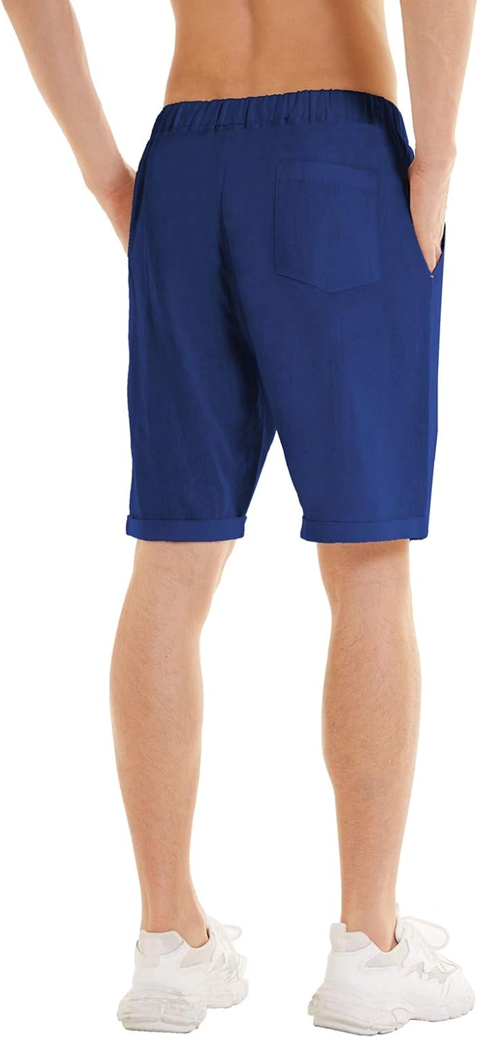 YuKaiChen Men's Linen Casual Classic Fit Shorts Flat Front Drawstring Summer Beach Shorts with Pockets at  Men’s Clothing store