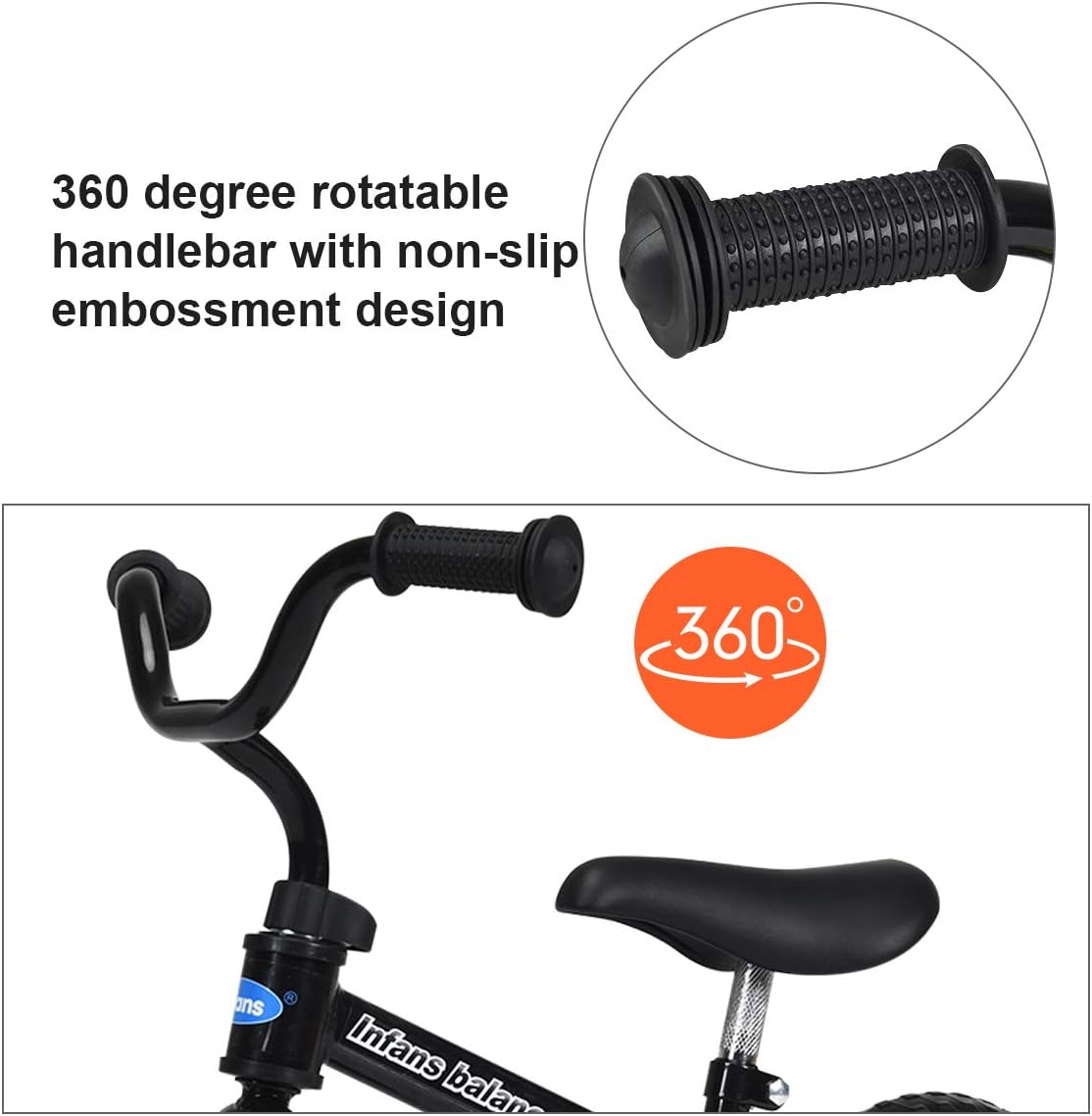 INFANS Kids Balance Bike, Toddler Running Bicycle, Seat Height Adjustable, Non-Slip Handle (Black): Sports & Outdoors