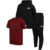 New Balance Boys Jogger Set - 3 Piece Outfit with Pullover Hoodie, Graphic Tee & Boys Jogger Pants - Athletic Outfit (4-12)