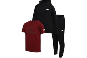 New Balance Boys Sweat Suit Set - 3 Piece Short Sleeve Graphic Tee, Fleece Pullover Hoodie and Jogger Pants for Boys (4-16)