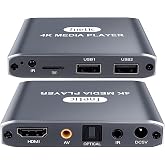 4K Full-HD USB and microSD Digital Media Player for TV Digital Signage | Plug &amp; Play, H.265/HEVC MP4 MKV Photo MP3 PPT, HDMI &amp; Analog AV Optical, Digital Signage, Projector, Looping Auto Playback