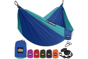 GORILLA GRIP Durable Camping Hammock with Heavy Duty Tree Straps, Portable Hammocks for Outside, Easy to Use Travel Swing Chair, Outdoor Camper Hiker Essentials, Backpacking Gear Gifts, Single, Blue