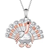 Fuguangju Turkey Necklace 925 Sterling Silver Thanksgiving Necklace Turkey Necklace for Women Thanksgiving Jewelry for Women