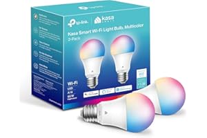 Kasa Smart Light Bulbs, Full Color Changing Dimmable Smart WiFi Bulbs Compatible with Alexa and Google Home, A19, 60 W 800 Lumens,2.4Ghz only, No Hub Required, 2-Pack (KL125P2), Multicolor