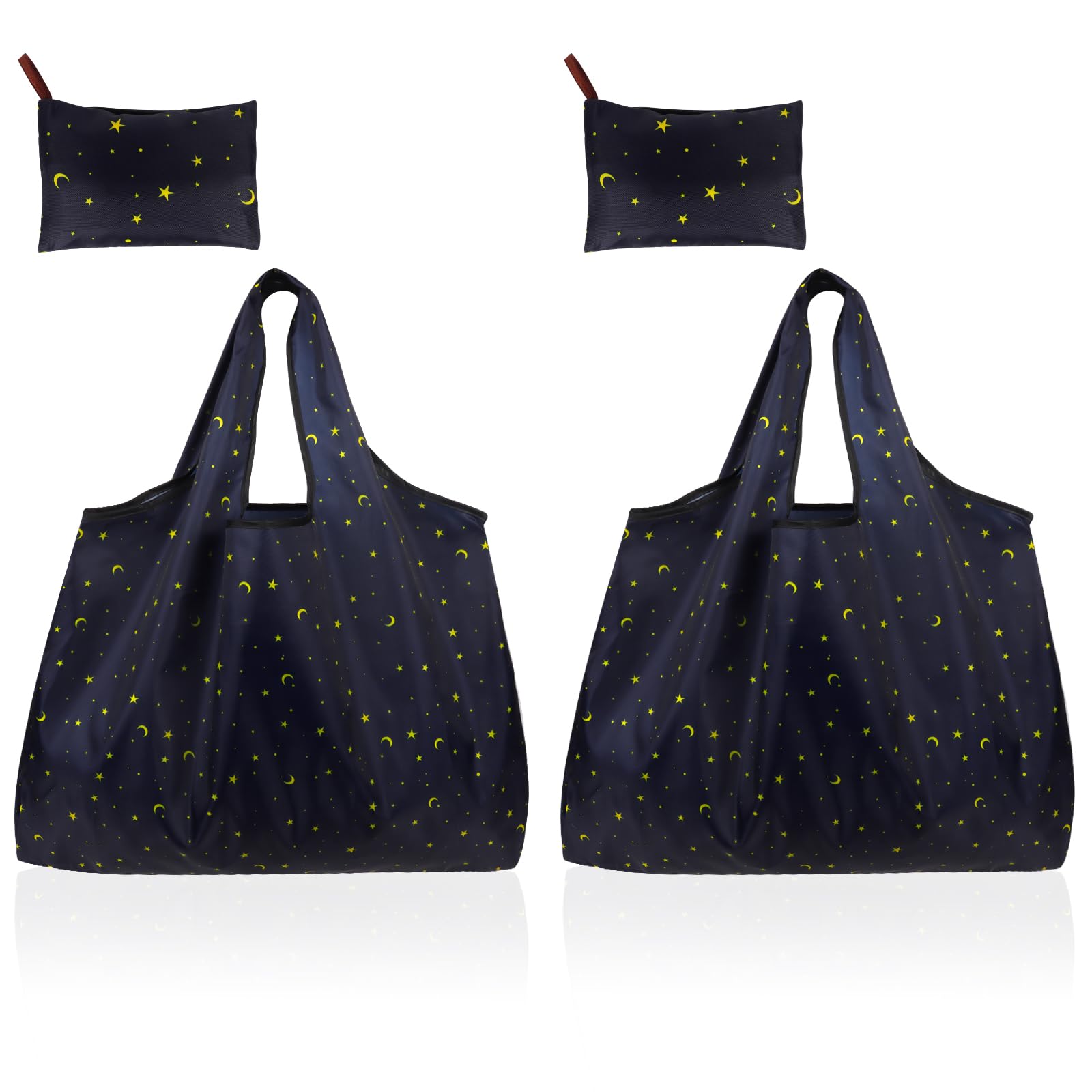 Niuoppy 2 Pcs Reusable Foldable Shopping Bags, Washable Tote Shopping Bags, Washable Grocery Bags for Household Outdoors Daily (Star)