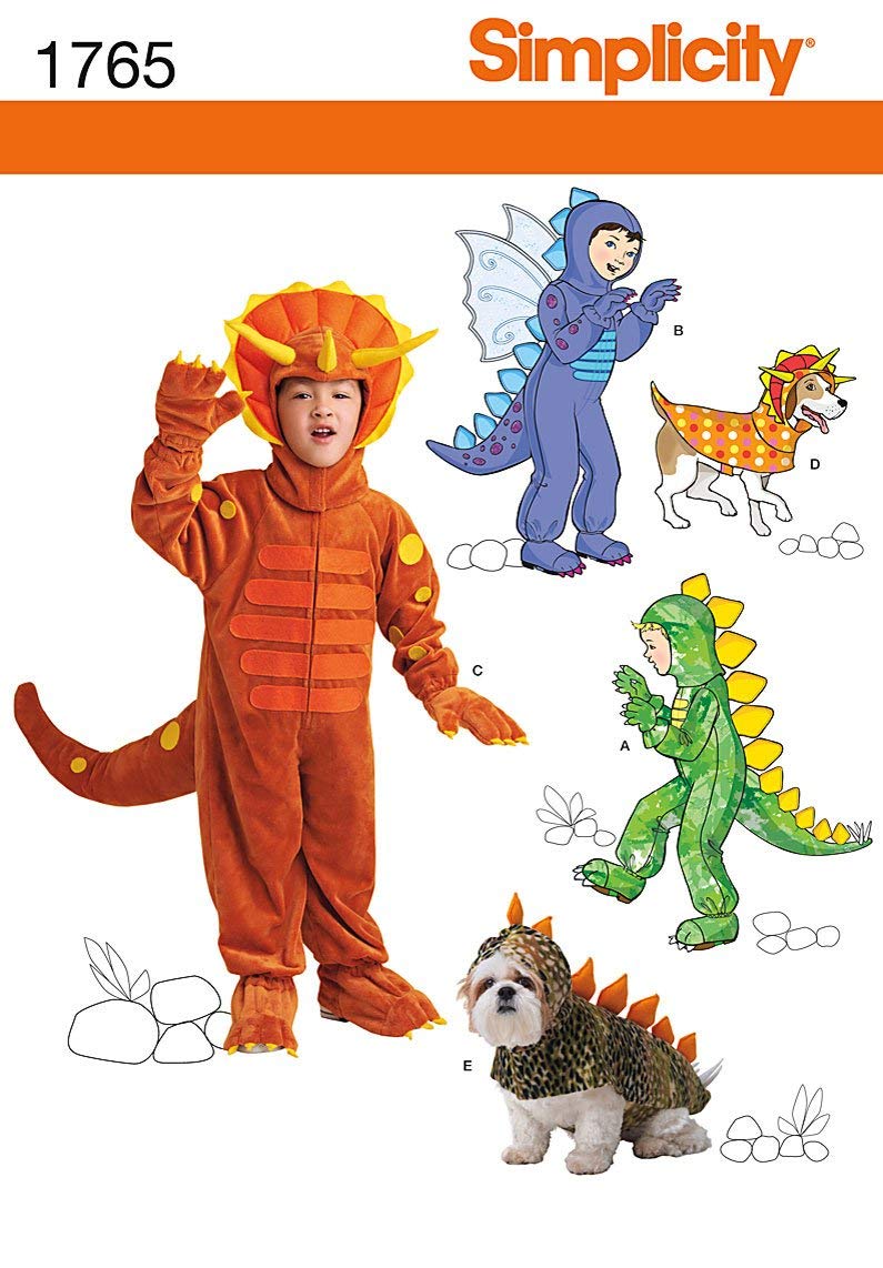 Simplicity Brand 1765, Child's Dinosaur & Dragon Costumes, Size A (3-4-5-6-7-8), White