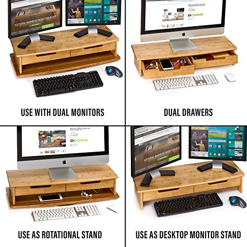 Prosumer's Choice Bamboo Swivel TV/Monitor Stand with Removable Base and Dual Pull-out Drawers – Extra Long 30” - Thumbnail 4