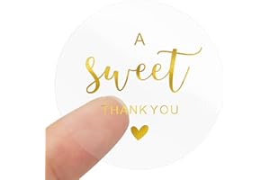 joycraft 2 Inch Sweet Thank You Stickers, 120Pcs Clear Gold Foil Envelope Seals, Party Favor Labels, Round Gift Stickers for Wedding, Birthday, Baby Shower
