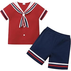 EFOWAY Toddler Boys Sailor Outfit,Cotton Nautical Shirt and Short Suit Set