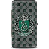 Buckle-Down Women's Hinge-Slytherin Crest Stripes/Diamonds Greens/Black Wallet