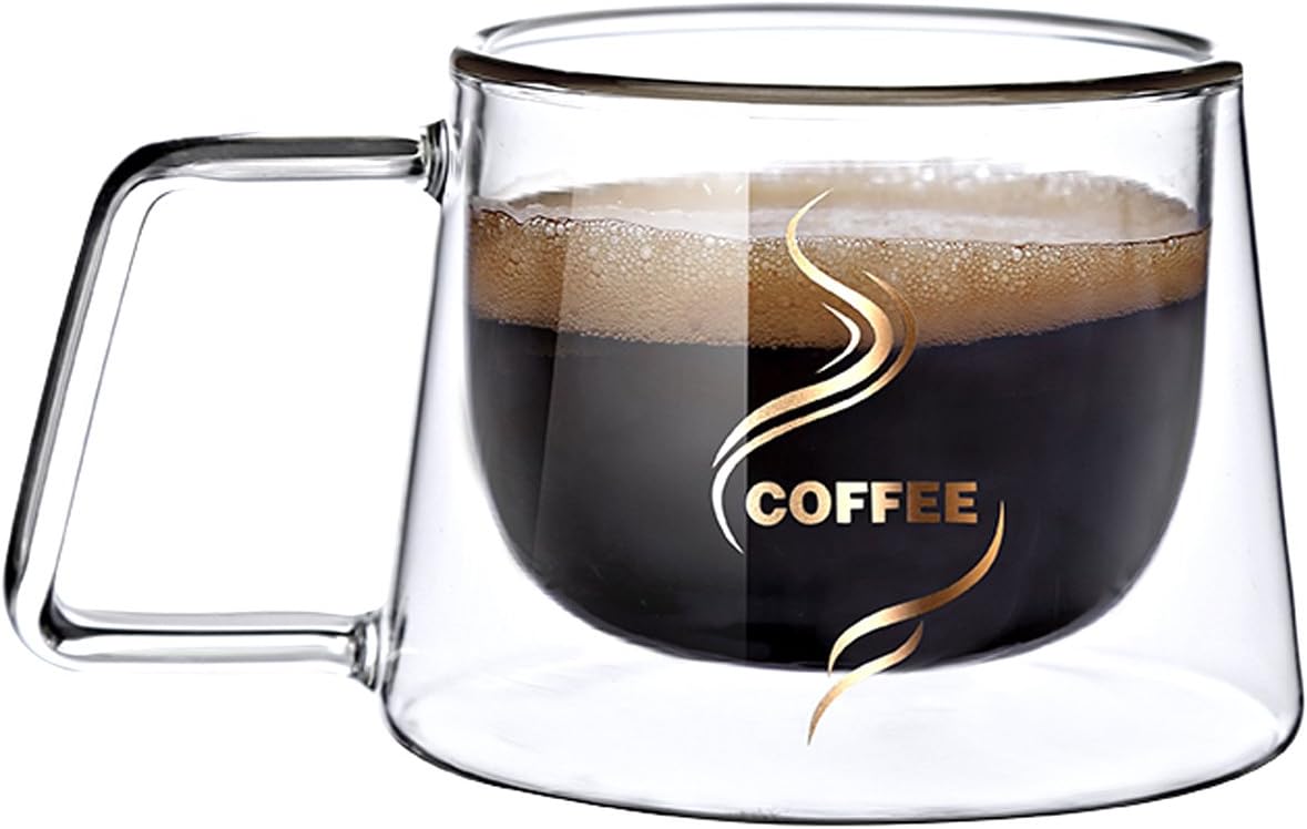 Lineito Coffee Mug Double-Walled Glass Insulated Transparent Espresso Cup for Tea, Coffee, Milk, Juice or Cold Drinks - 7 oz
