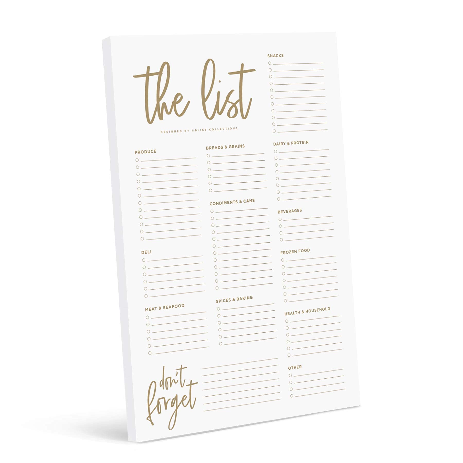 Bliss Collections Grocery List Pad for Fridge, Luxe Tear Off Notepad for Refrigerator, 6 x 9 inches, 50 Sheets