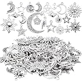 Aylifu 69 Pieces Antique Silver Alloy Moon Star Sun Charms Pendants Celestial Pendants Jewelry Findings for Necklace Bracelet Jewelry Making, 23 Styles