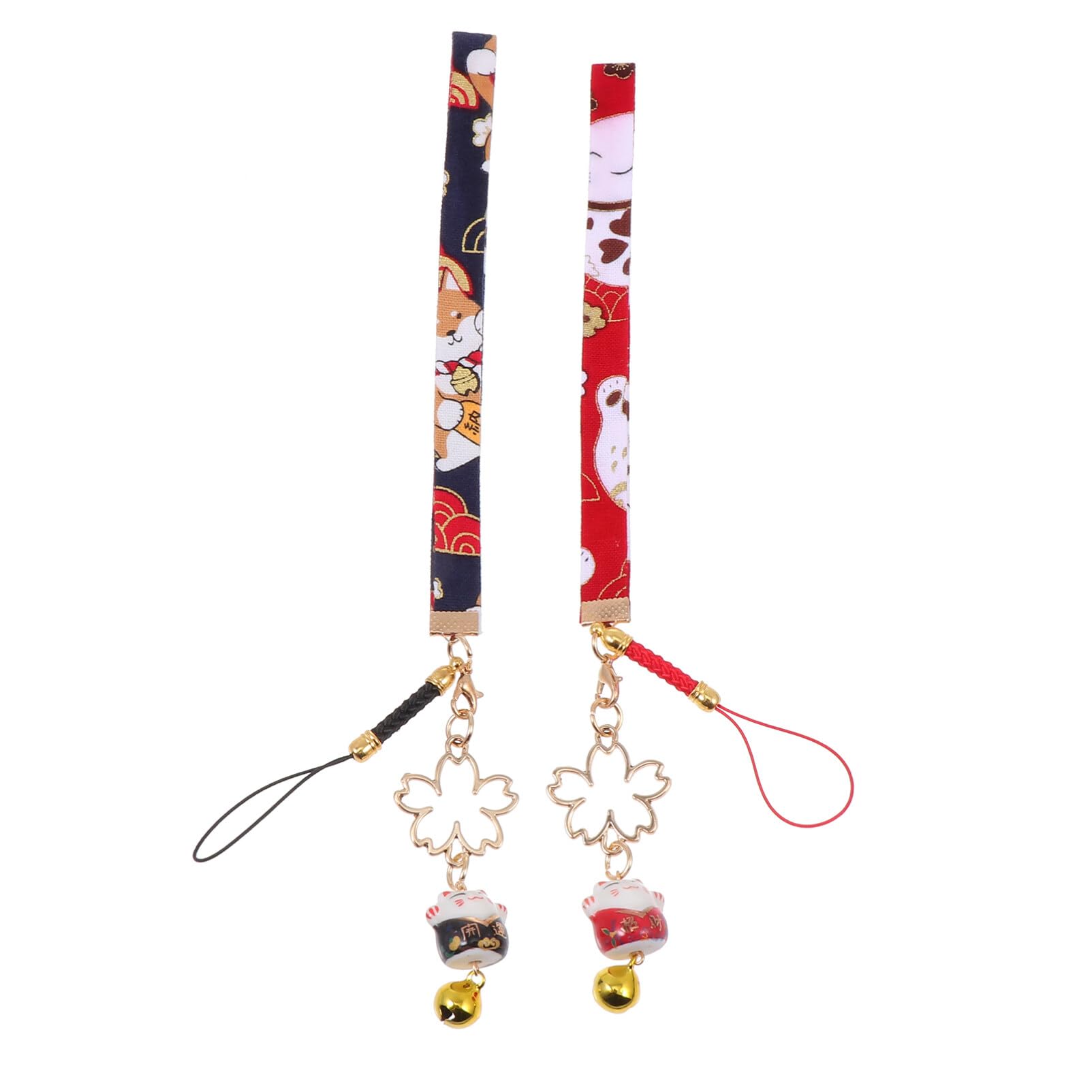 UKCOCO Phone Charm Strap - Phone Chain Pendant Adorable Lucky Cat Cellphone Strap Pendant with Bell, Wrist Lanyard Strap Cute Hanging Ornaments Decor for for Women Girls 2pcs