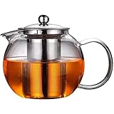 HKKAIS Glass Teapot with Removable Infuser Stovetop & Microwave Safe Borosilicate Clear Glass Teapot (22OZ)
