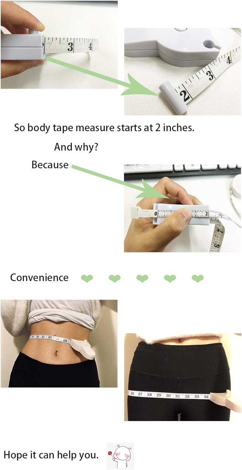 WIN TAPE 80'' 205cm Waist Body Tape Measure with Push Button, Measuring Waist and Arms (White): Health & Personal Care