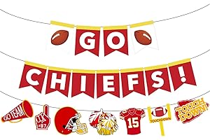 DREASMT Go Chiefs Football Banner Party Decorations, Chiefs Football Party Banner Super Football Touchdown Game Day Chiefs Banner Decorations