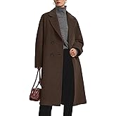 Flygo Womens Long Pea Coat Notch Lapel Double Breasted Trench Coat Fall Winter Overcoat Long Jacket