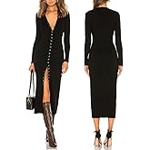 Capuffy Women's Button Down Sweater Maxi Dress Long Sleeve Open Front Long Cardigan Dress V Neck Fall Knit Bodycon Dresses 88