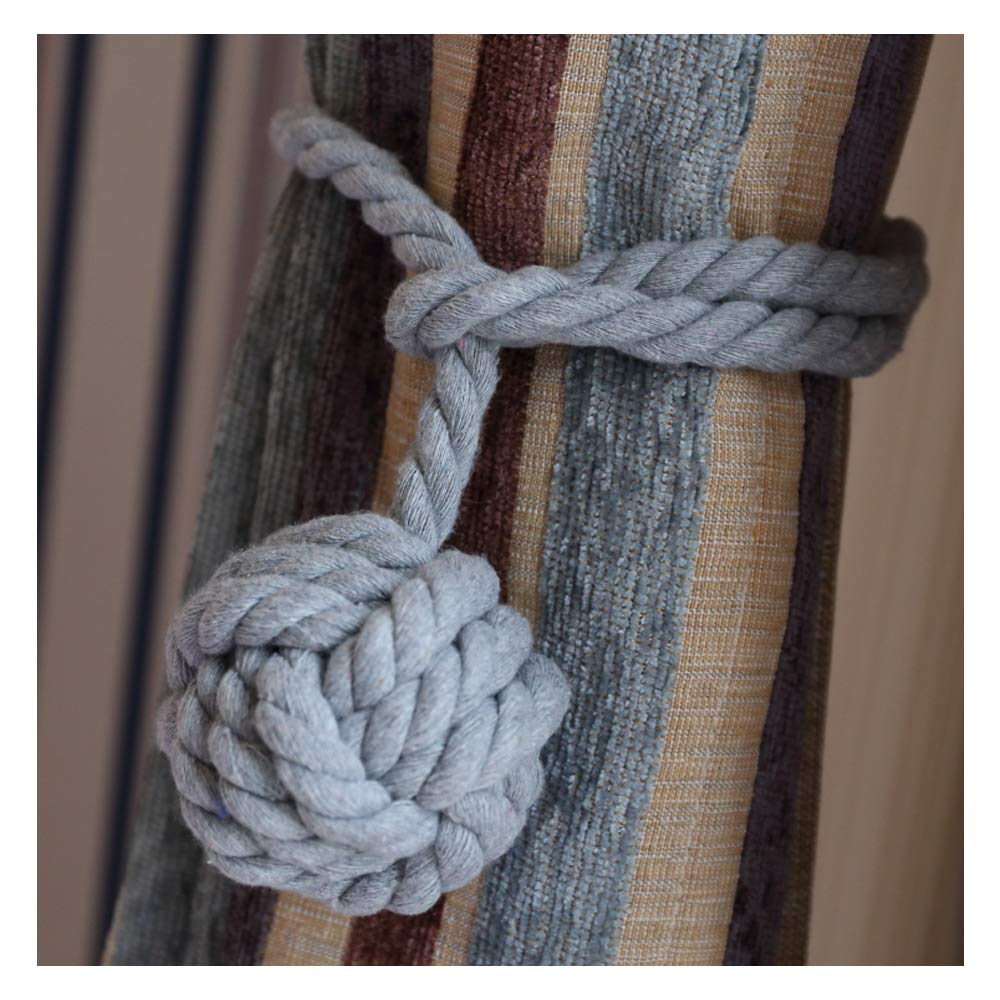 One Pair Of Handmade Curtain Tie Backs, Tied Curtain Clip Tassel Cotton Rope Tie Ball Back Curtain Accessories (Grey)