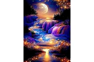 WUSARPLY Moonlight Waterfall Stamped Cross Stitch Kits - Nature Landscape Starry Scenery Needlepoint Counted Cross Stitch Kits for Beginners Adults Patterns Dimensions Embroidery Kits Arts and Crafts