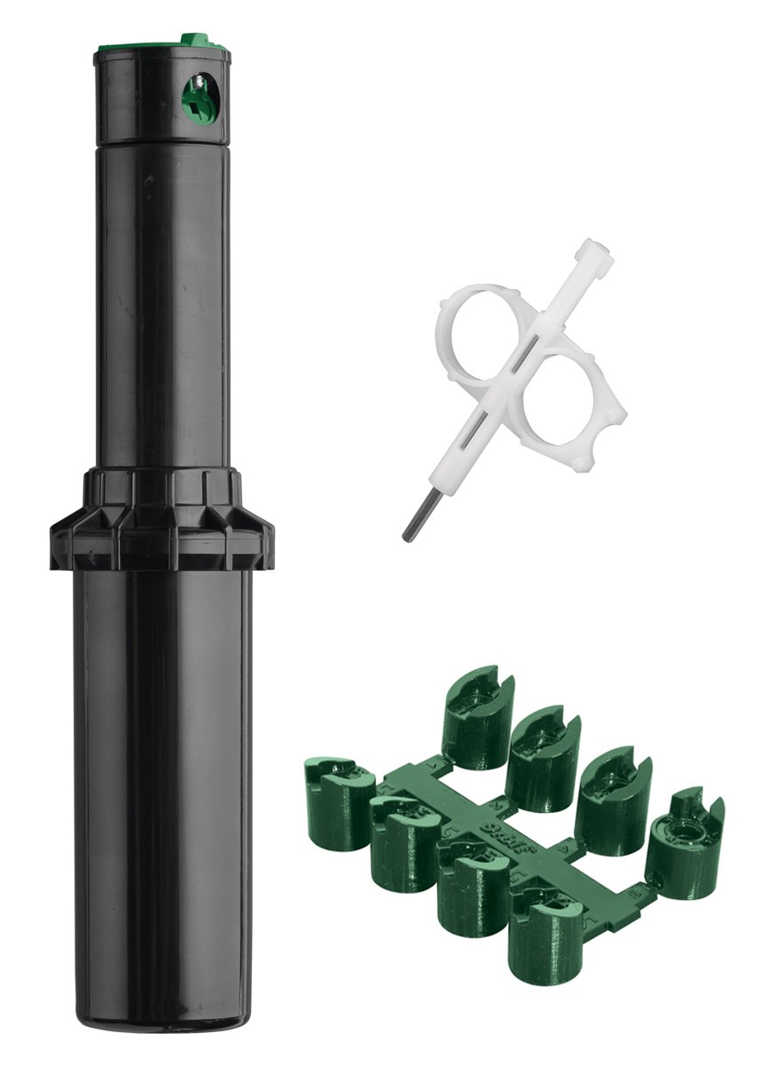 Photo 1 of Orbit 55662 Voyager II Professional 4" Adjustable Pop-Up Gear Drive Rotor Sprinkler Spray Head, 40° to 360° Pattern, 25' - 52' Spray Distance (Ten Bonus nozzles Included),Black