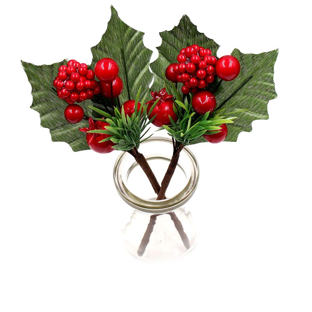 Wyi 10 Pcs Artificial Pine Picks with Red Berry Branches and Artificial Pine Needles for DIY Crafts Christmas Tree Arrangements Home Decor