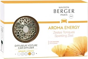 MAISON BERGER - Refillable Car Air Freshener Vent Clip Diffuser Set - 3.1 x 2 x 0.8 inches - Made in France (Aroma Energy)